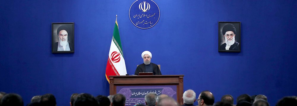 President Hassan Rouhani speaks in a press conference in Tehran on Jan. 17.                