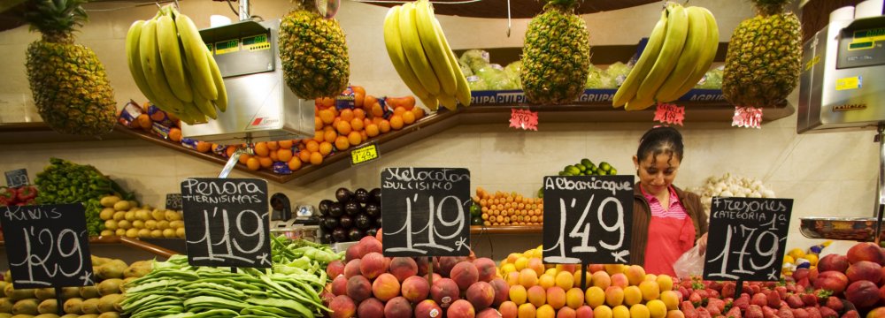Food prices fell on an annual basis for the eighth month in a row.