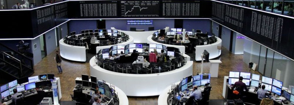 The German share price index, DAX board, is seen at the stock exchange in Frankfurt.