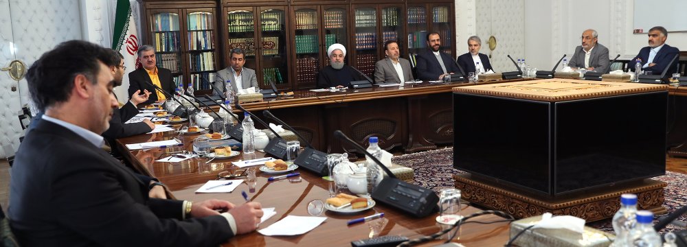President Hassan Rouhani speaks at a meeting with top lawmakers in Tehran on Jan. 1. 