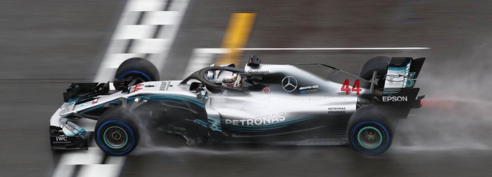 Lewis Hamilton passes the finish line at Hockenheimring, venue for German GP.