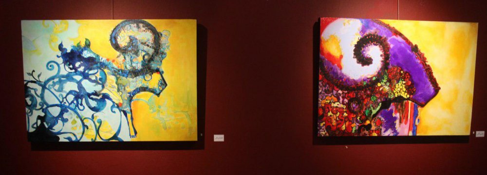 Raheleh Rowshandel’s paintings at the exhibit