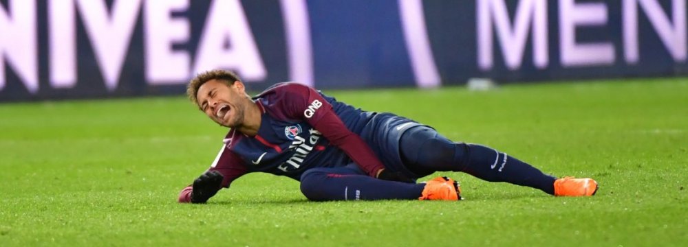 Neymar was taken off after injuring his ankle against Marseille at Parc des Princes.