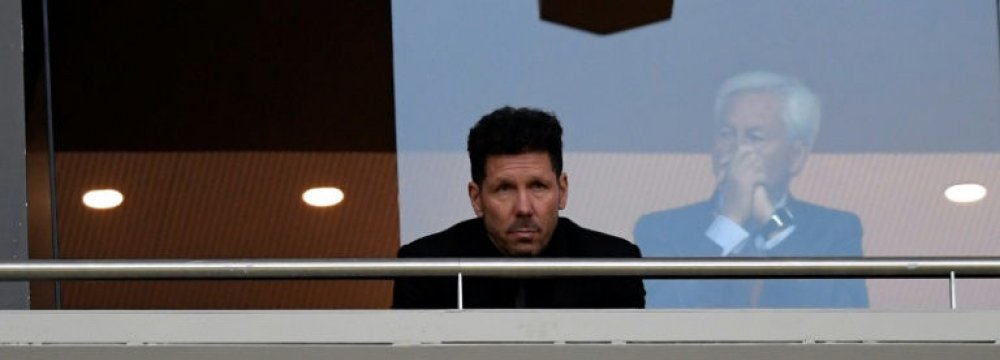  Diego Simeone watched Thursday’s 1-0 home win in the return leg from the directors’ box at the Wanda Metropolitano.