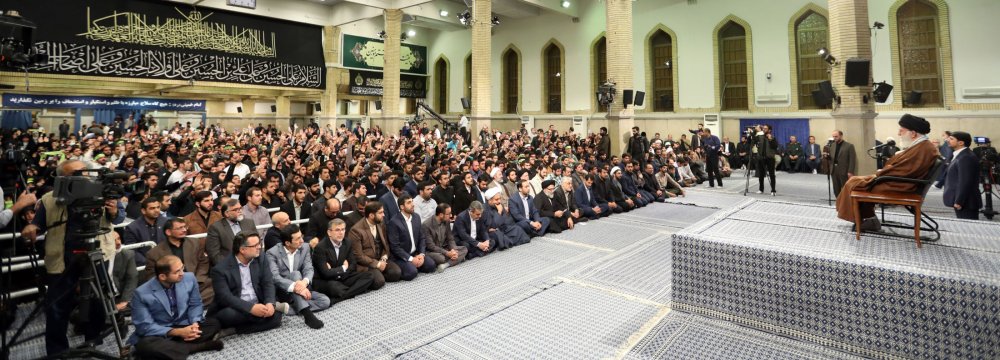 Ayatollah Seyyed Ali Khamenei addresses students in Tehran on Nov. 2.