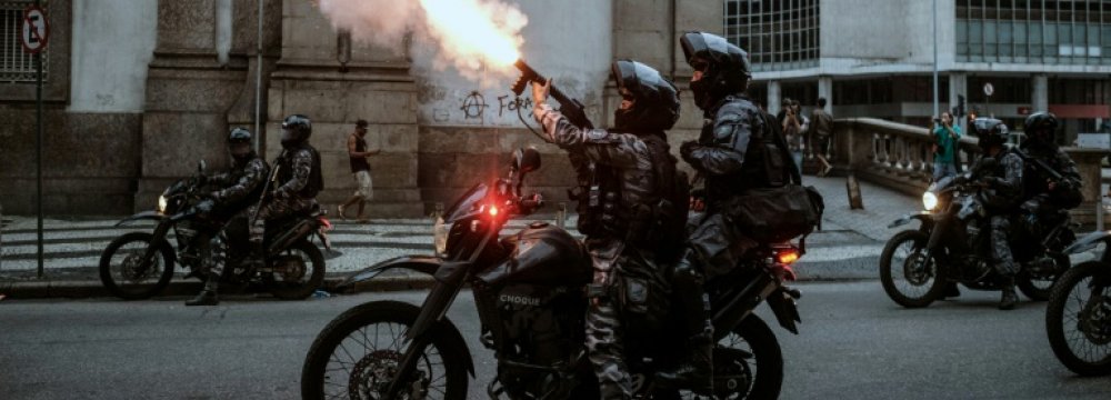 Police in Brazil, central Rio, Brazil, April 28