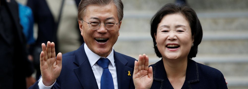 Moon Jae-in and his wife Kim Jung-sook