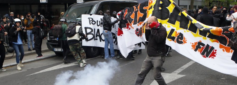 The protest march headed from suburban Aubervilliers  to Paris on April 16.