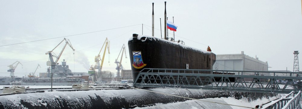 Flag-hoisting at the Russian Yury Dolgoruky nuclear-powered submarine