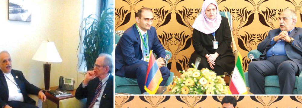 (Clockwise from left) Masoud Karbasian (L) met with high-ranking officials of Italy, Armenia and Tanzania as part of his Washington trip.