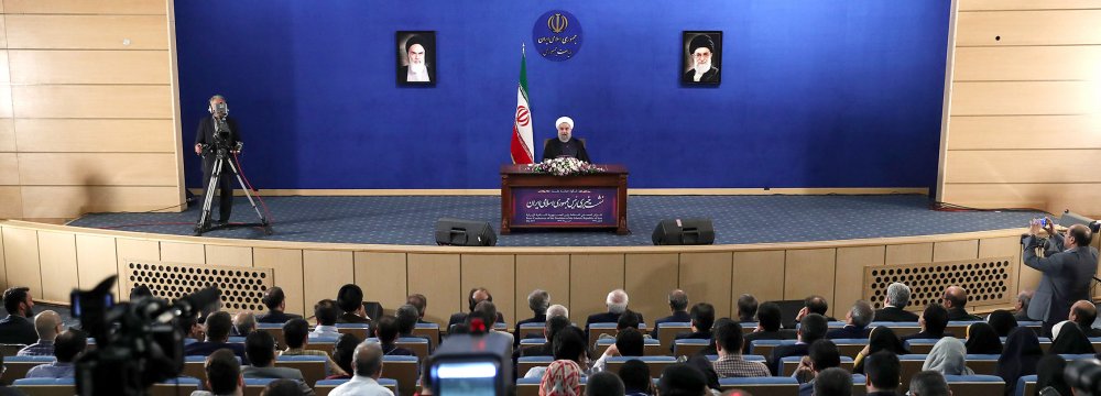 President Hassan Rouhani speaks at a press conference in Tehran on May 22.