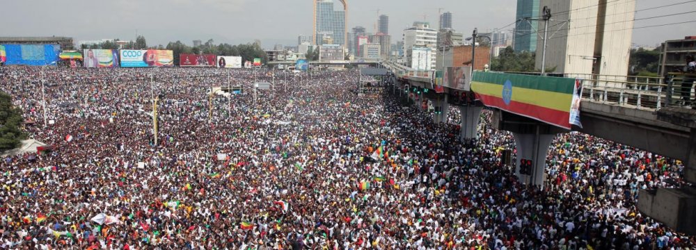 Ethiopians attend a rally in support of the new Prime Minister Abiy Ahmed in Addis Ababa, Ethiopia on June 23.