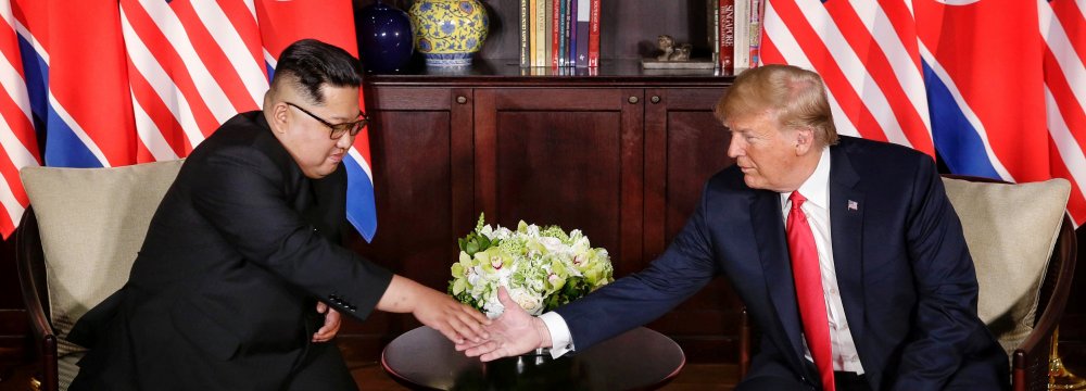 US President Donald Trump meets North Korean Leader Kim Jong-un in Singapore on June 12.