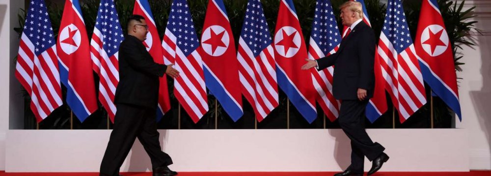 US President Donald Trump meets North Korean Leader Kim Jong-un in Singapore on June 12.   
