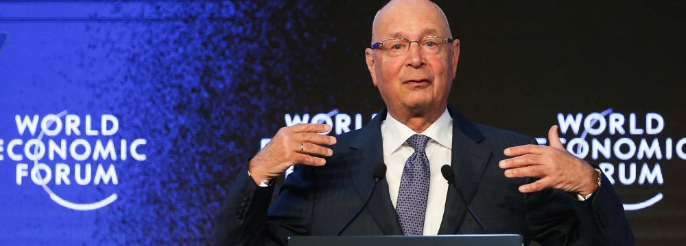 WEF head, Klaus Schwab, speaks during the opening session of the World Economic Forum in Amman, on May 20.