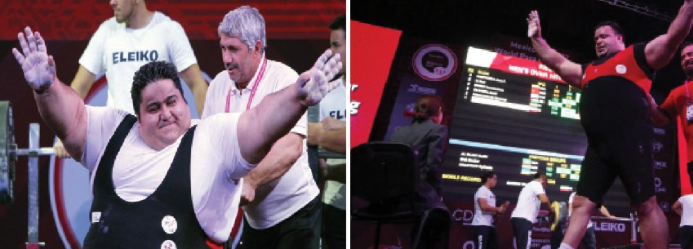 Siamand Rahman (L) and Mansour Pourmirzaei celebrate their victories in Mexico City.