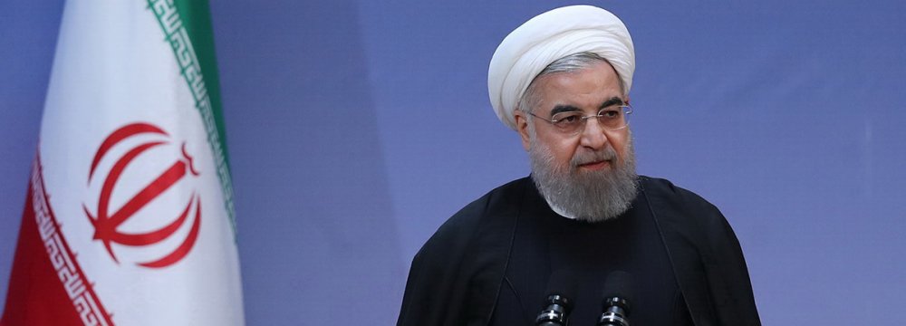 President Hassan Rouhani addresses the Eighth Farabi International Award on the Humanities and Islamic Studies Conference in Tehran on Feb. 12.