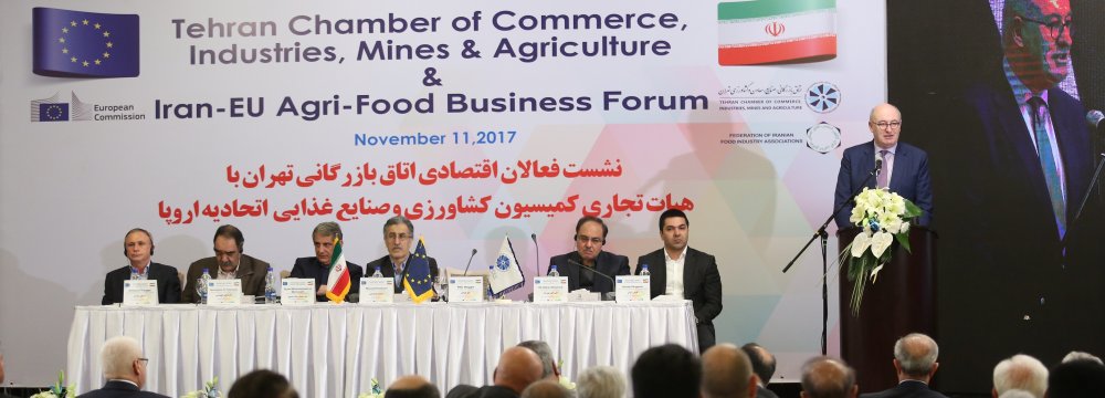 Phil Hogan, European Commissioner for Agriculture and Rural Development, addressing Iran-EU Agro-Food Business Forum - Photo Amir Pourmand