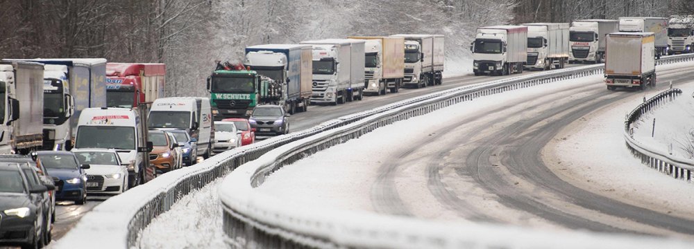 A German highway covered with snow.