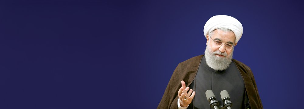  President Hassan Rouhani addresses an economic conference in Tehran on April 8. 