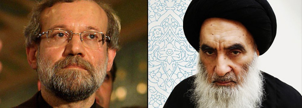 Sistani, Larijani Discuss Iraq Stability