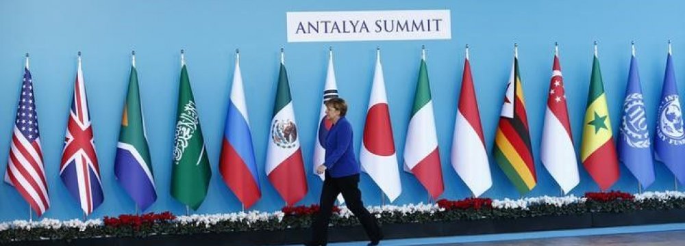 Angela Merkel at the G20 summit in Antalya, Turkey, in Nov. 2015.