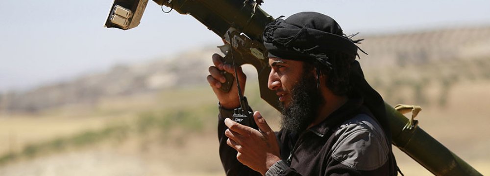 A militant holding a man-portable air defense systems
