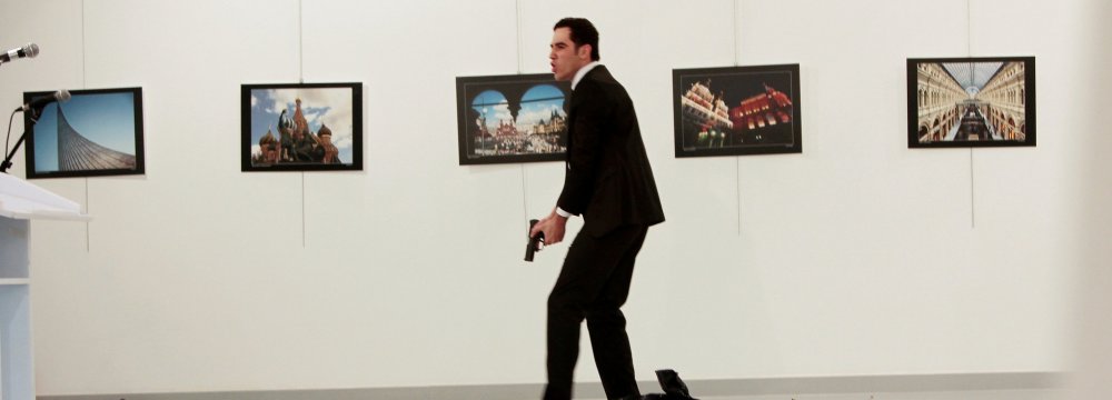Scene of the assassination of Russia’s ambassador to Turkey