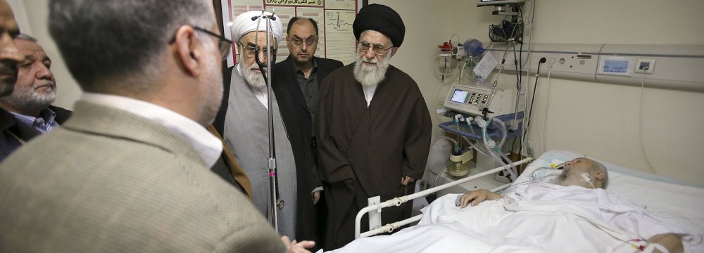 Leader Visits Prominent Cleric at Tehran Hospital 