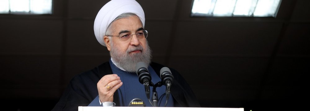 President Hassan Rouhani addresses a public gathering in Karaj, Alborz Province, on Nov. 16.