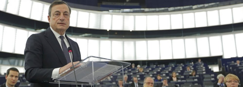 ECB President Mario Draghi addresses the European Parliament in Strasbourg, France, on Nov. 21.