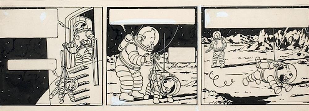 The original drawing from ‘Explorers on the Moon’ of the Adventures of Tintin broke the record for a single cartoon drawing, selling for $1.65 million.