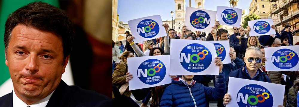 Matteo Renzi (R) would resign one minute after the result if the referendum produced a win for the “no” campaign.