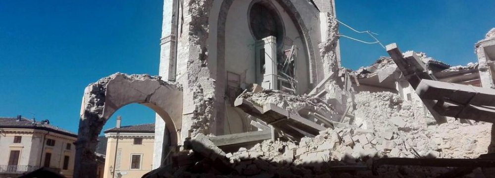 The 14th-century Cathedral of St Benedict was among the historical sites hit by the quake.