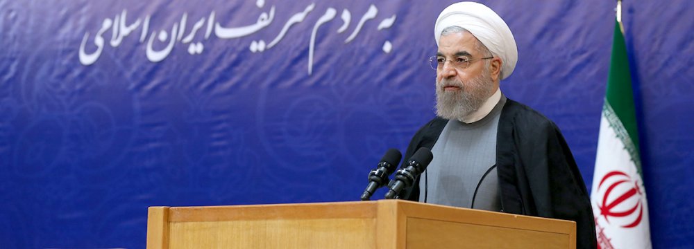 President Hassan Rouhani addresses a conference to mark Government Week in Tehran on Aug. 29. 