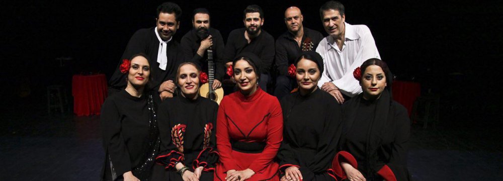 Standing from left: Ashkan Sadeqi, Emad Ejlal, Kian Kordestani, Ahmad Qaed and Farhad Jam. Sitting from left: Hana Kamkar, Atyeh Javid, Negar Abedi, Elham Shakib and Parandeh Alaei