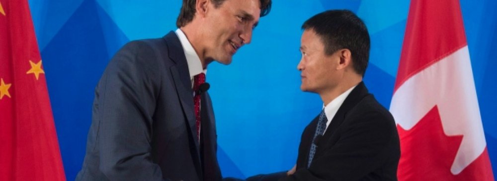 Justin Trudeau (L) and Jack Ma in Beijing.
