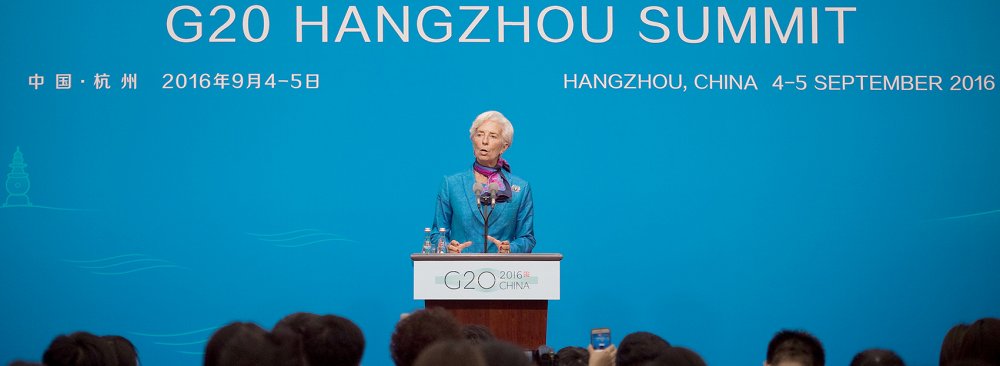 IMF Managing Director Christine Lagarde addresses a press conference on the sidelines of the G20 Summit in Hangzhou on September 5. World leaders met in the Chinese city for the 11th G20 Leaders Summit from September 4-5. 