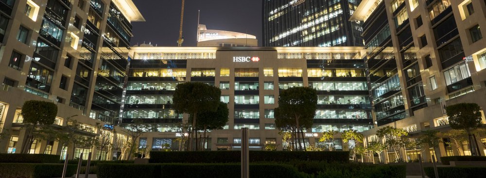 HSBC and Barclays Bank headquarters at Emaar Square in Dubai.
