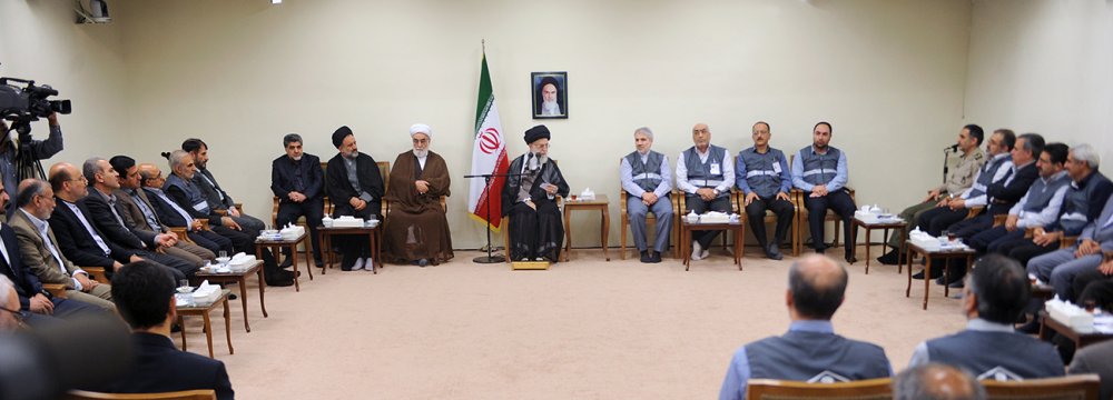 Ayatollah Seyyed Ali Khamenei addresses the staff of Statistical Center of Iran in Tehran on Sept. 13. 