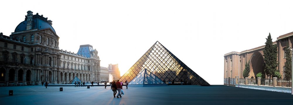 From left: Louvre Palace, Louvre Pyramid in Paris and the National Museum of Iran in Tehran