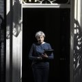 UK Prime Minister Theresa May shown at 10 Downing Street in London (File Photo)