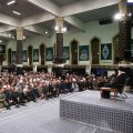Ayatollah Seyyed Ali Khamenei addresses a meeting with people from East Azarbaijan Province in Tehran on Feb. 18. 