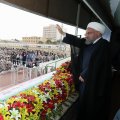 President Hassan Rouhani addresses a public gathering in Bandar Abbas, Hormozgan Province, on Feb 28.  