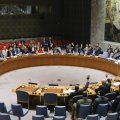 UN Security Council members vote on a US-drafted resolution toughening sanctions on North Korea, at the United Nations Headquarters in New York on August 5.