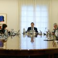Spanish Prime Minister Mariano Rajoy (C) presides a crisis cabinet meeting at the Moncloa Palace in Madrid. 