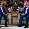 Afghan Chief Executive Abdullah Abdullah (R) and Deputy Foreign Minister Abbas Araqchi in Kabul on Tuesday.  