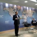 Deputy Foreign Minister Abbas Araqchi speaks at the Chatham House think tank in London on Feb. 22.  