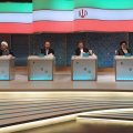 The six presidential candidates attend the first televised debate on April 28.  