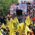 Marchers in Tehran take to the streets on  June 23 to mark International Quds Day. 
